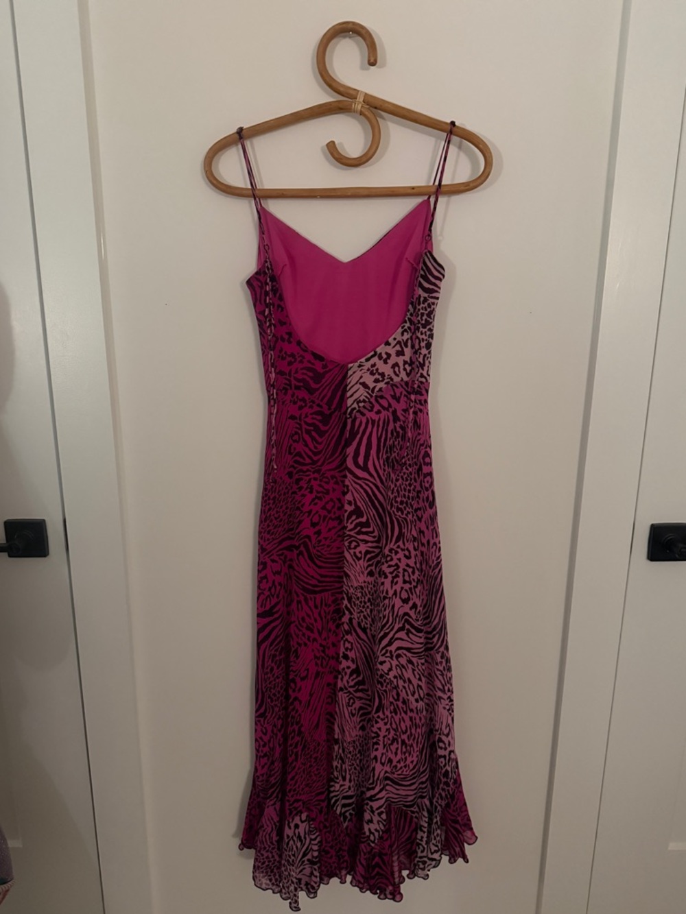 VINTAGE BETSEY JOHNSON SILK HOT PINK ANIMAL PRINT CHEETAH MIDI MAXI DRESS XS P - Picture 5 of 8